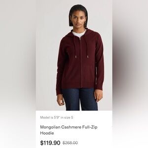 QUINCE Mongolian Cashmere  Zip-Up Jacket- Rich Burgandy